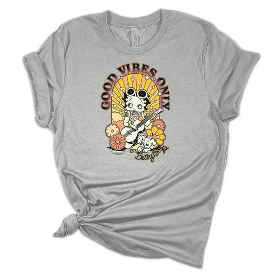 Womens Good Vibes Only Betty Boop Hippie Short Sleeve T-shirt Graphic Tee Graphic Tee-Sports Grey-xxl