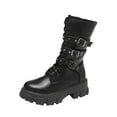 thumbnail image 1 of Womens Goth Buckle Booties Chunky High Heel Mid Calf Boots Side Zip Boots Lace Up Punk Rivet Boots Motorcycle Boots Leather Chunky Boots, 1 of 6