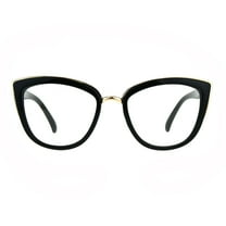 Womens Goth Cat Eye Clear Lens Luxury Diva Glasses Black
