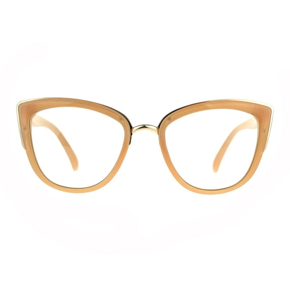 Womens Goth Cat Eye Clear Lens Luxury Diva Glasses Peach