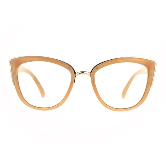 Womens Goth Cat Eye Clear Lens Luxury Diva Glasses Peach