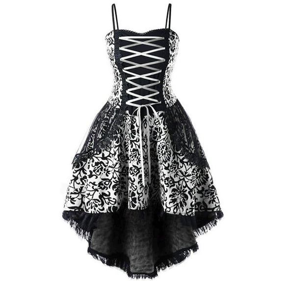 Womens Goth Corset Dress Halloween Steampunk Dresses Sleeveless Lace Trim Swing Hippie Clothes Spaghetti Strap Costumes, Halloween Costumes for Women 2025
