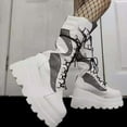thumbnail image 1 of Womens Goth Platform Boots Chunky Heel Boots Lace Up Zipper Round Toe Mid Calf Boot, 1 of 5