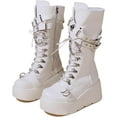 thumbnail image 1 of Womens Goth Punk Platform Boots PU Leather Chunky Wedge Heel Combat Boots Lace-Up and Zipper Buckle Round Toe Mid Calf Motorcycle Boot, 1 of 6