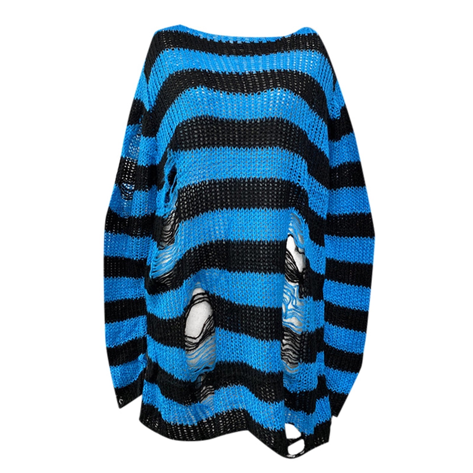 Womens Goth Punk Sweater Ripped Striped Harajuku Long Sleeve Pullover ...