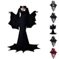thumbnail image 1 of Womens Gothic Batwing Sleeve Mini Dress Bodycon Witch Vampire Dress Long Flared Sleeve Halloween Cosplay Dresses Black Gothic Party Outfit, 1 of 7