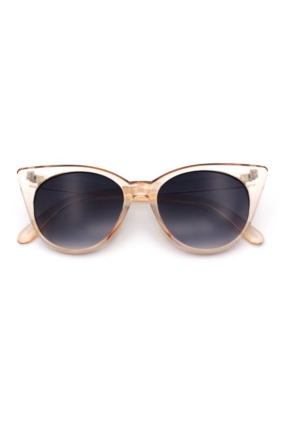 Womens Large Gothic Cat Eye Retro Plastic Sunglasses / Beige Frame - Gradient Black Lens