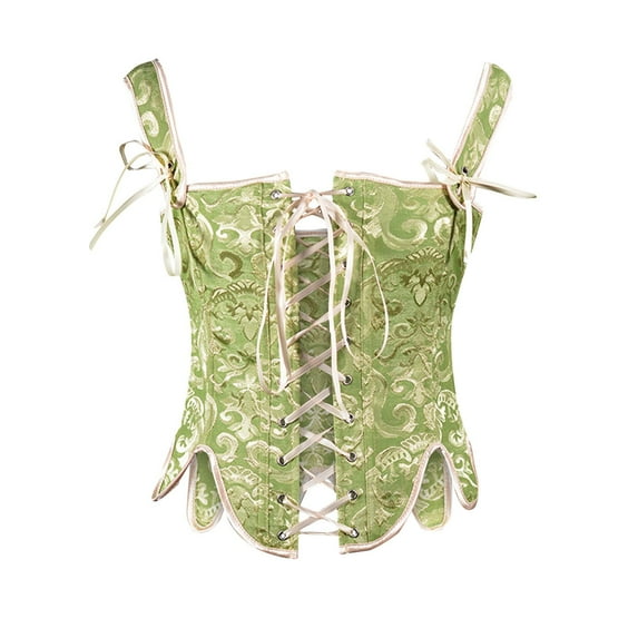 Womens Gothic Corset Tops Renaissance Lace Up Tie Front Bustier Corsets Floral Jacquard Medieval Bodyshaper Green, M