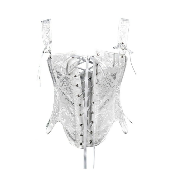 Womens Gothic Corset Tops Renaissance Lace Up Tie Front Bustier Corsets Floral Jacquard Medieval Bodyshaper White, M