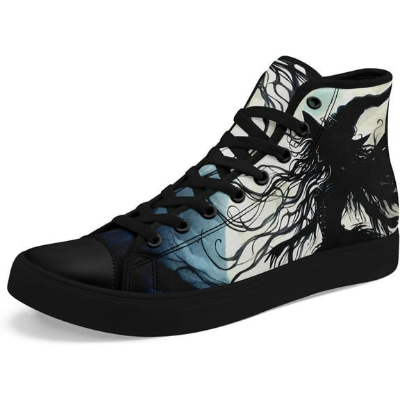 Womens Gothic High-Top Canvas Sneakers Punk Style Alternative Streetwear Canvas Shoes, Lace-Up Casual Skate Shoes for Men