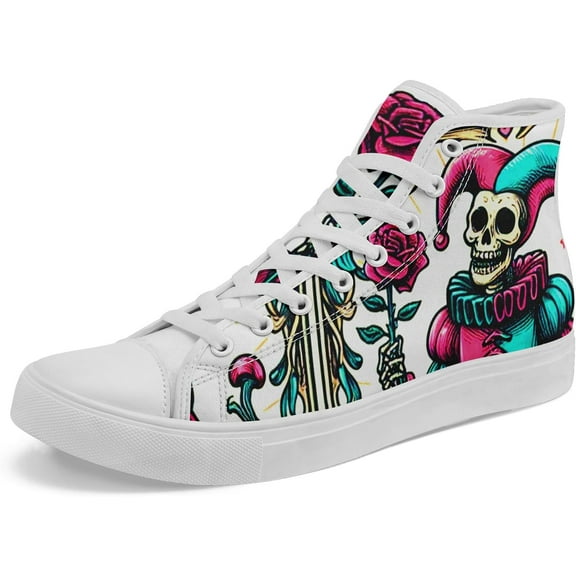 Womens Gothic High-Top Canvas Sneakers Punk Style Alternative Streetwear Canvas Shoes, Lace-Up Casual Skate Shoes for Men