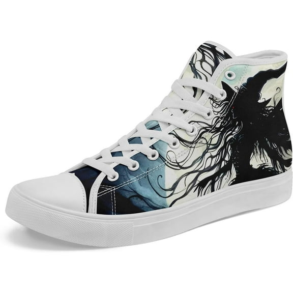 Womens Gothic High-Top Canvas Sneakers Punk Style Alternative Streetwear Canvas Shoes, Lace-Up Casual Skate Shoes for Men