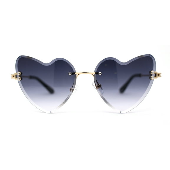 Womens Gothic Luxe Rimless Beveled Lens Cat Eye Heart Sunglasses Gold Smoke