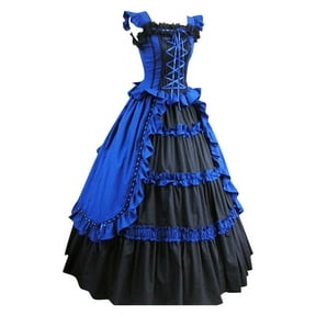 Womens Gothic Masquerade Dress Lace Up Corset Ruffled Strap Layered Victorian Halloween Cosplay Party Costume