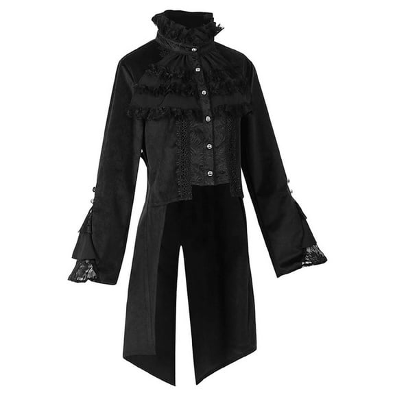 Womens Gothic Mid Length Coat Autumn And Winter Fashion Slim Trench Coat Dark Stand Collar Tuxedo