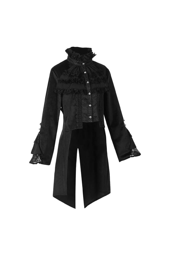 Womens Gothic Mid Length Coat Autumn And Winter Fashion Slim Trench Coat Dark Stand Collar Tuxedo