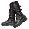 thumbnail image 1 of Womens Gothic Punk Platform Boots Chunky Heel Lace up Combat Long Booties Zipper Mid Calf Motorcycle Boots, 1 of 5