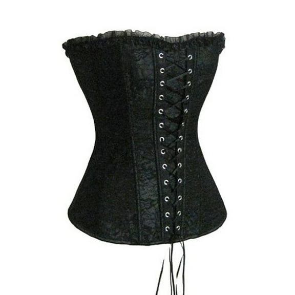 Womens Gothic Renaissance Corset, Vintage Floral Lace Patchwork Bustier Lace-Up Boned Bustier Bodice Black XL