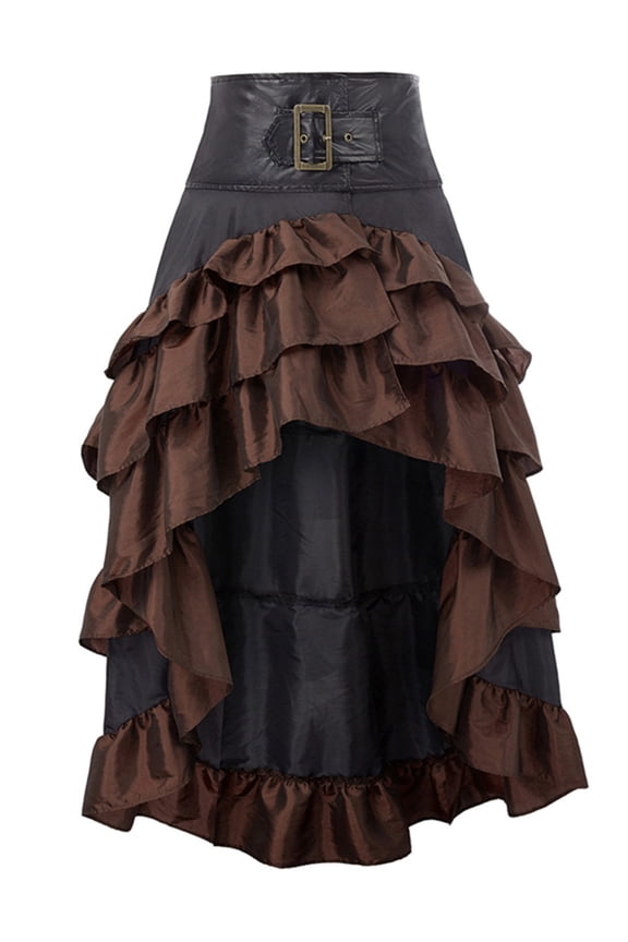 Womens Gothic Steampunk Skirt Victorian Asymmetrical High Low Dress High Waist Pirate Midi A-Line Skirt Renaissance Style Falda