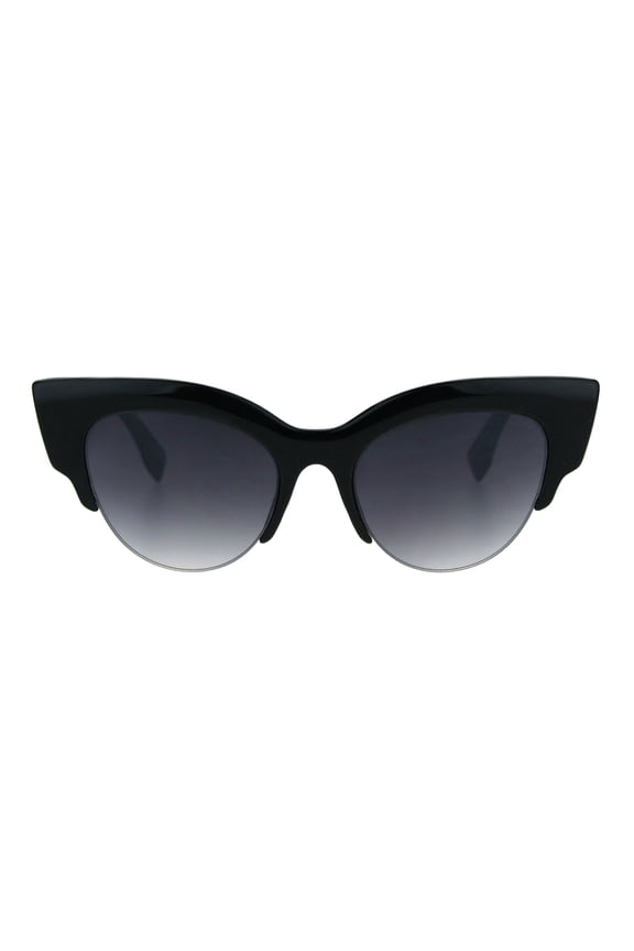 Womens Gothic Thick Plastic Cat Eye Half Horn Rim Retro Sunglasses Black Smoke