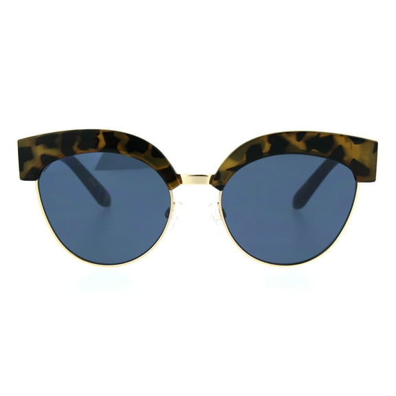 Womens Gothic Thick Plastic Cat Eye Half Rim Eye Brow Sunglasses Tortoise Blue