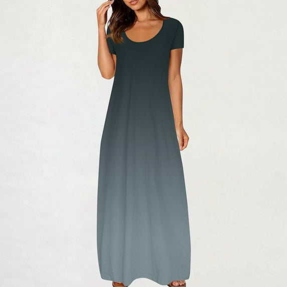 Womens Gowns with Pockets,Plus Size Gradient Color Maxi Length Sleep Nightgown Dresses,Summer Casual Breathable Long Dresses for Loungewear Sleepwear,S-5XL