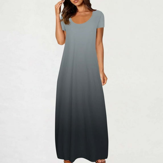 Womens Gowns with Pockets,Plus Size Gradient Color Maxi Length Sleep Nightgown Dresses,Summer Casual Breathable Long Dresses for Loungewear Sleepwear,S-5XL