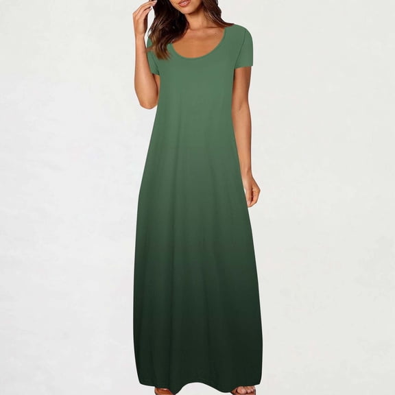 Womens Gowns with Pockets,Plus Size Gradient Color Maxi Length Sleep Nightgown Dresses,Summer Casual Breathable Long Dresses for Loungewear Sleepwear,S-5XL