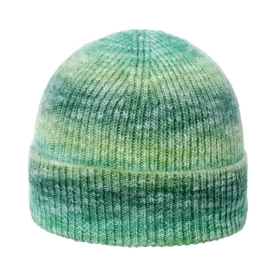 Womens Gradient Cuffed Beanies Striped Knit Winter Hat Soft Unisex Mens Beanie Skull Cap Army Green
