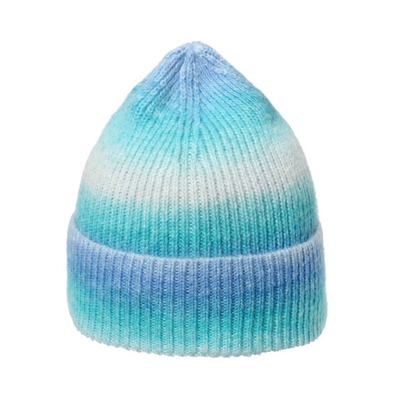 Womens Gradient Cuffed Beanies Striped Knit Winter Hat Soft Unisex Mens Beanie Skull Cap Light Blue