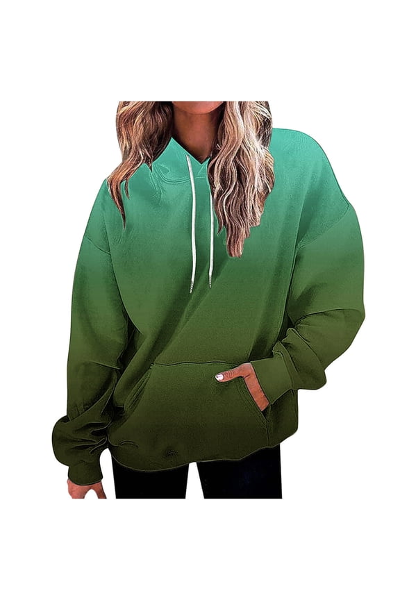 Womens Gradient Hoodies Oversized Sweatshirts Fall School Fashion Tops Casual Long Sleeve Sweatshirt Drawstring Tie-Dye Pullover