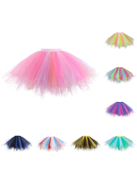 Womens Gradient Mesh Tutu Skirt - Patchwork Holiday Party Ballet Skirt for Christmas Dance Stage