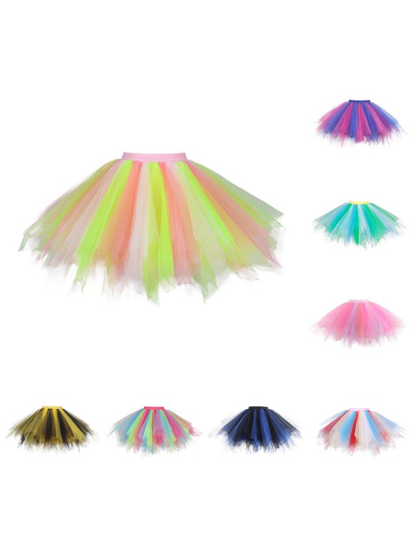 Womens Gradient Mesh Tutu Skirt - Patchwork Holiday Party Ballet Skirt for Christmas Dance Stage