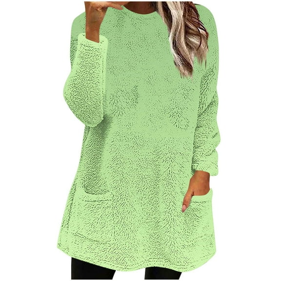 Womens Gradient Sherpa Pullover Casual Loose Fuzzy Fleece Sweatshirts Fluffy Fall Winter Soft Plush Outerwear with Pockets