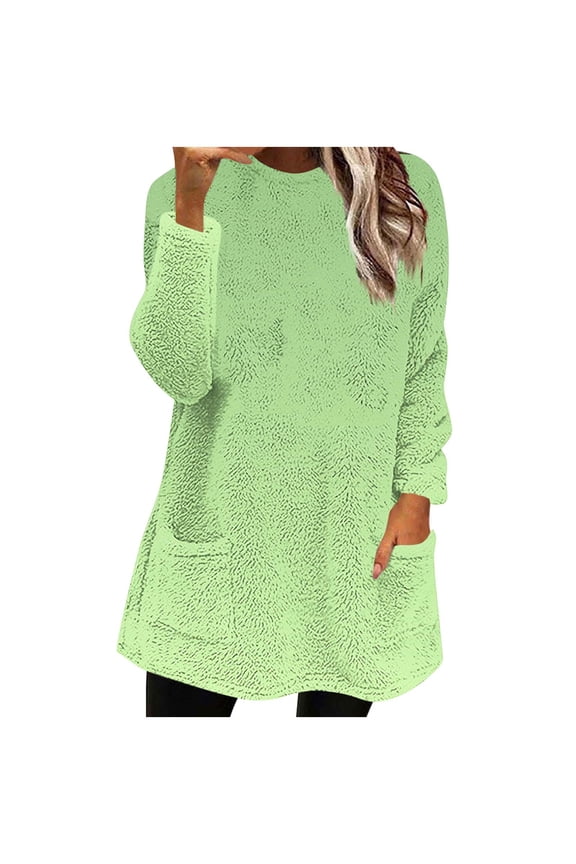 Womens Gradient Sherpa Pullover Casual Loose Fuzzy Fleece Sweatshirts Fluffy Fall Winter Soft Plush Outerwear with Pockets
