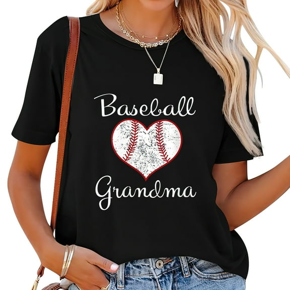 Womens Grandma Vintage Baseball Grandma Round Neck T-Shirt