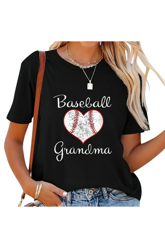 Womens Grandma Vintage Baseball Grandma Round Neck T-Shirt