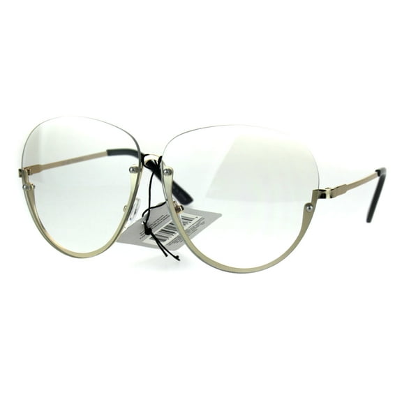 Womens Granny Style Rimless Half Rim Clear Lens Eye Glasses Gold