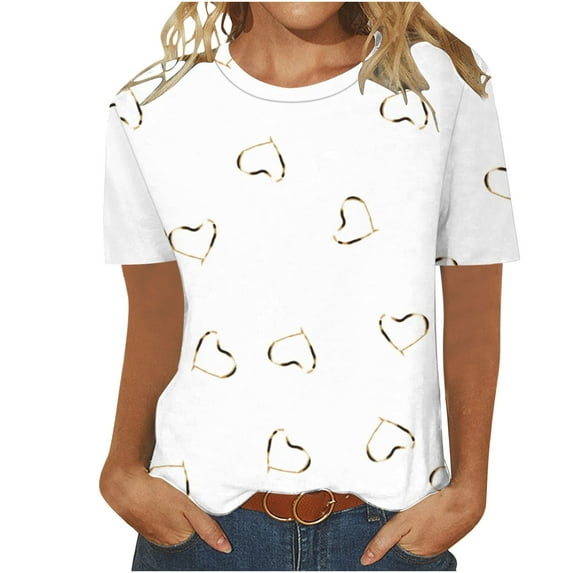 Womens Grapchic Shirts Short Sleeve Casual Round Neck T-Shirts Loose Pullover Outdoor Tops Blouses (S, White)