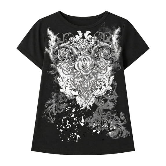 Womens Graphic Baggy Tees Shirts Gothic Grunge Emo Tops (Black XL)