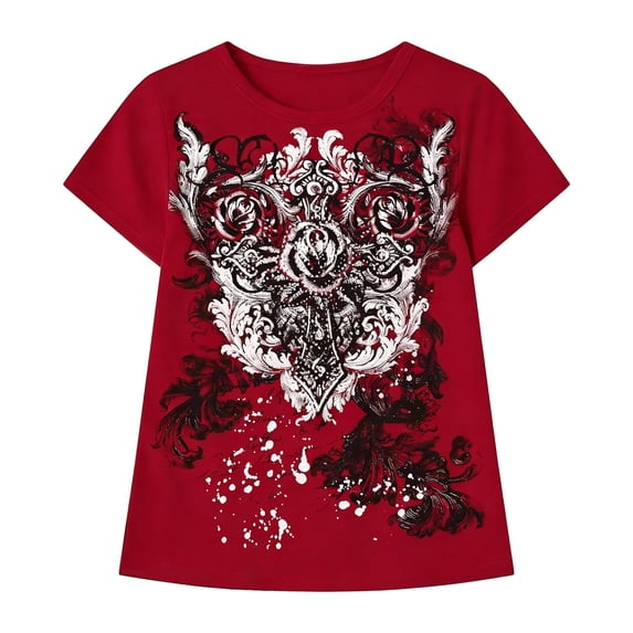 Womens Graphic Baggy Tees Shirts Gothic Grunge Emo Tops (Red L)