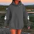 thumbnail image 1 of Womens Graphic Hoodie Spooky Season Ghost Sleeve Graphic Drawstring Long Sleeve Pullover Vintage Halloween Streetwear Top Fall Winter Oversized Sweatshirts Dark Gray M, 1 of 4