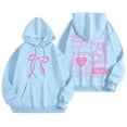 thumbnail image 1 of Womens Graphic Hoodies Cute Bow Print Long Sleeve Pullover Hoodie Unisex Oversized Y48K Preppy School Sweatshirt, 1 of 7