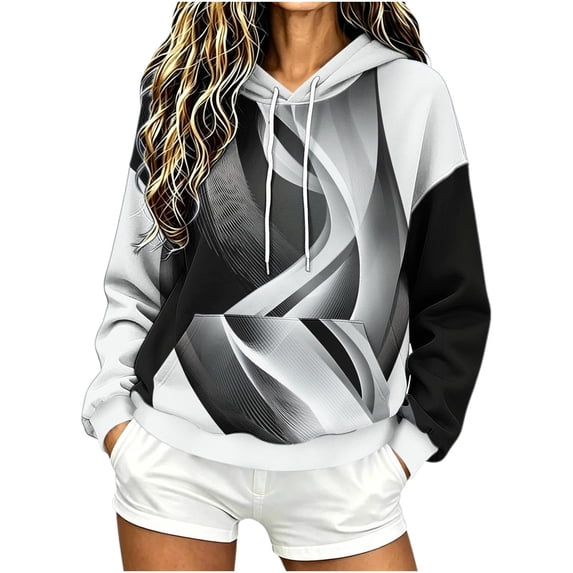 Womens Graphic Hoodies Drawstring Loose Pullover Hooded Sweatshirts with Pocket Drop Shoulder Long Sleeve Tops (3XL, Black)