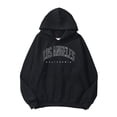 thumbnail image 1 of Womens Graphic Hoodies Trendy Loose Fit Los Angeles Letter Printed Hooded Sweatshirts Causal Long Sleeve Pullovers Fall V Neck Tops Jacket with Pockets Black 0803*sweatshirts S, 1 of 4