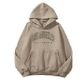 thumbnail image 1 of Womens Graphic Hoodies Trendy Loose Fit Los Angeles Letter Printed Hooded Sweatshirts Causal Long Sleeve Pullovers Fall V Neck Tops Jacket with Pockets Khaki 0803*sweatshirts XXL, 1 of 4