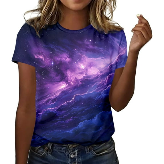 Womens Graphic Print Short Sleeve T Shirt Casual Crewneck Top