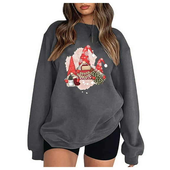 Womens Graphic Pullover Sweatshirt Oversized Crew Neck Sweater Cotton Hoodies for Women Loose Casual Fall Clothes (Dark Gray S)