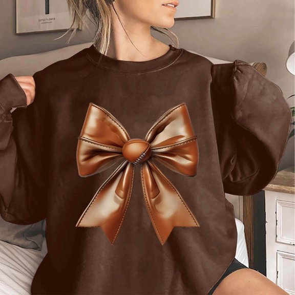Womens Graphic Sweatshirt Lightweight Casual Crew Neck Long Sleeve Sweatshirts Brown S