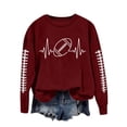 thumbnail image 1 of Womens Graphic Sweatshirts Crewneck Game Day Sweatshirt Women Plus Size Long Sleeve Casual Loose Pullover Tops (Wine S), 1 of 4